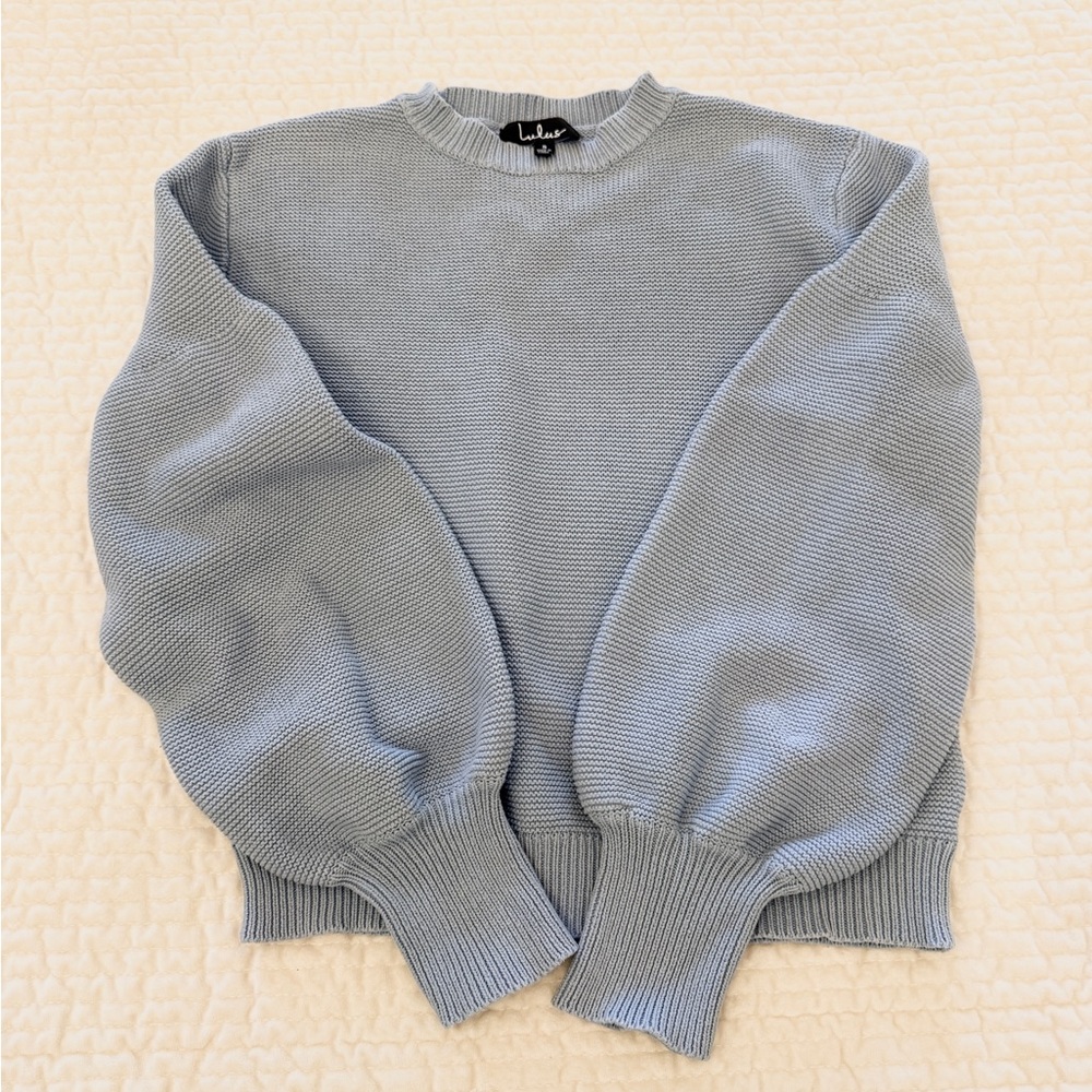 Lulu's Light Blue Balloon Sleeve Crewneck Sweater
